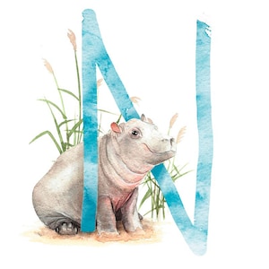 ABC Karte N wie Nilpferd, Buchstaben ABC, ABC Karten