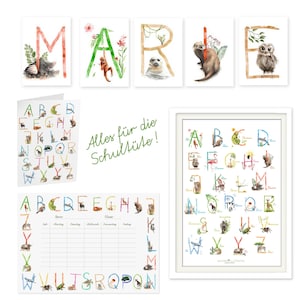 Einschulung - Set, ABC Poster, Stundenplan, Einschulungskarte, 5 Namenskarten, alles für die Schultüte