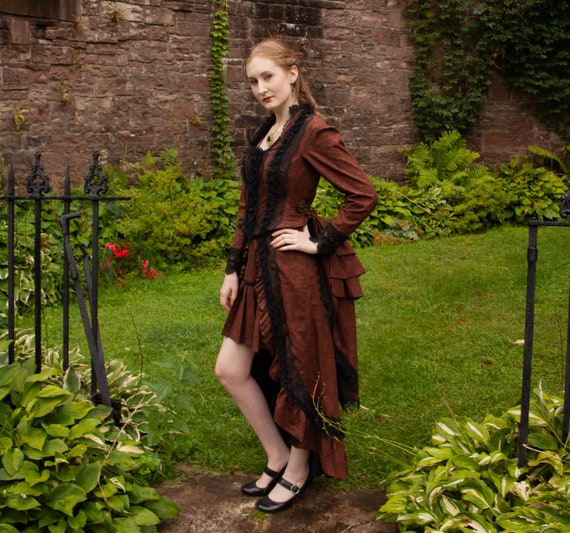 brown and black lace dress Victorian Brown Satin Cowl Neck