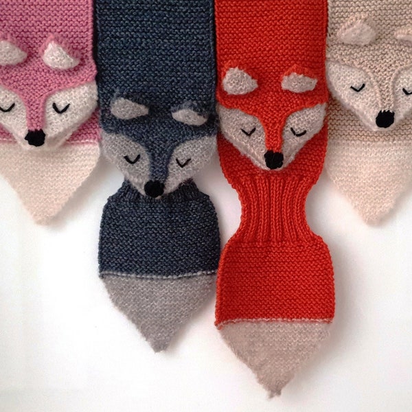 Kids winter scarf Fox hand knit - fun, soft, warm, cute and cuddly childrens scarf. Available in several colors. Also for adults.