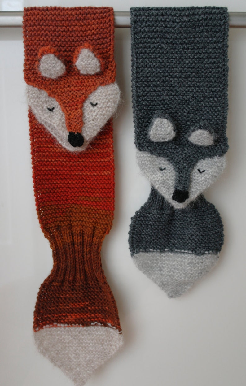 KNITTING PATTERN fox keyhole scarf child and adult sizes PDF pattern for kid's winter scarf Fantastic Fox fun, cute and cuddly scarf. image 4