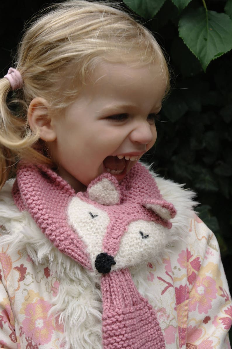 Kids winter scarf Fox hand knit fun, soft, warm, cute and cuddly childrens scarf. Available in several colors. Also for adults. image 2