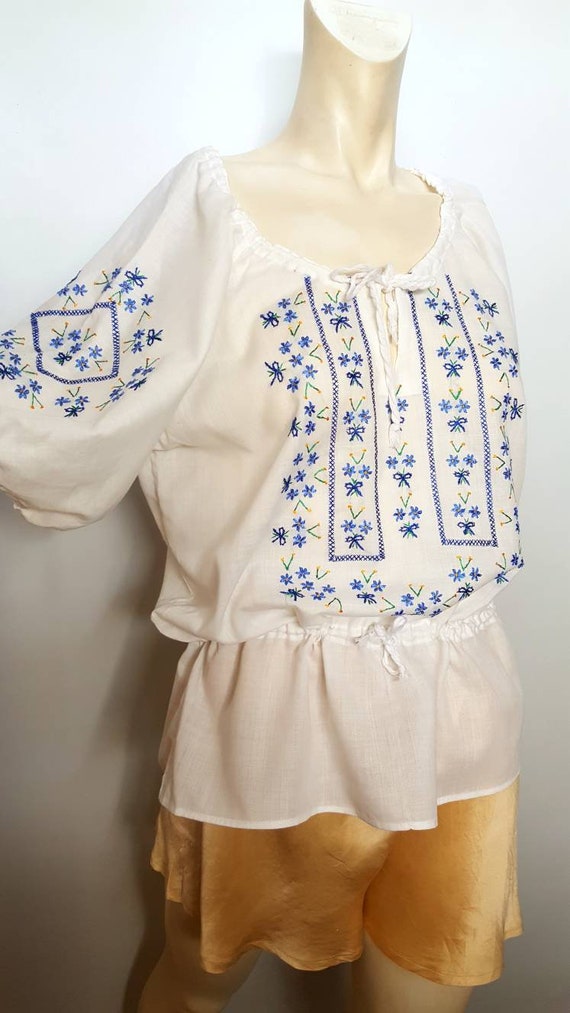 30s cotton white blouse whit hand embroided folk … - image 9