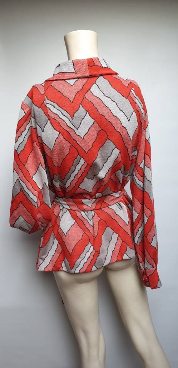 Vintage 30s abtract pattern longer sweather whit belt unique vintage top mod style hand made vintage pice havy jersey vintage sweather retro View 3