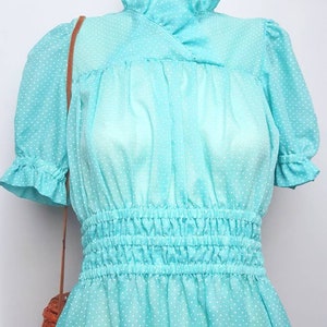 Little polka dot 70s dress light short sleeve retro romantic dress boholook bohostyle bohemian chic dress hand sewn hand made vintage boho