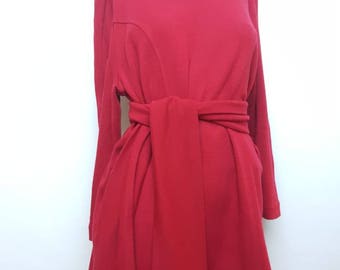 Almira style princes cut jearsey tunic whit scarf 80s fashion made in yugoslavia knited long sweater retro top unique red mid time sweater
