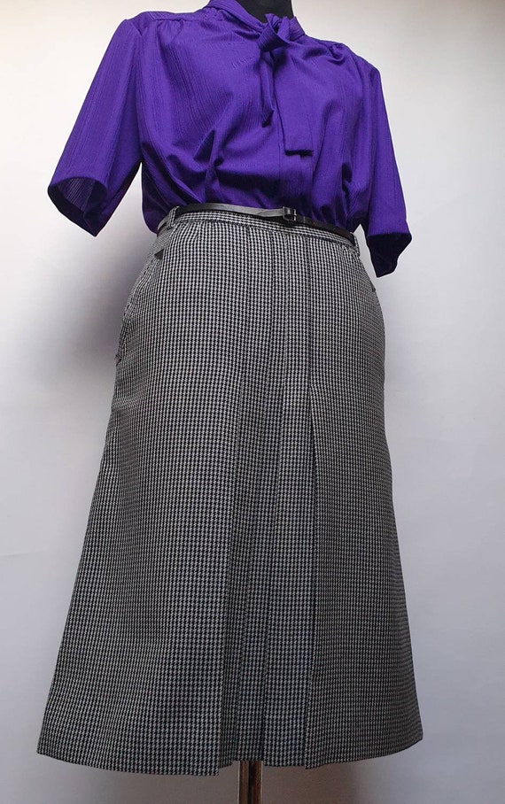 70s vintage skirt haundstooth black &white wool s… - image 4