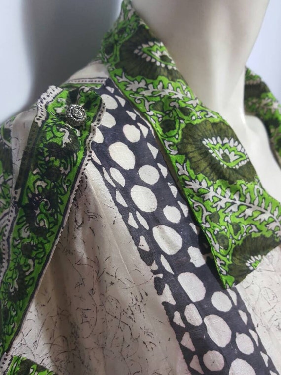 Rare hand printed silk blouse hand sewn unique 50… - image 5