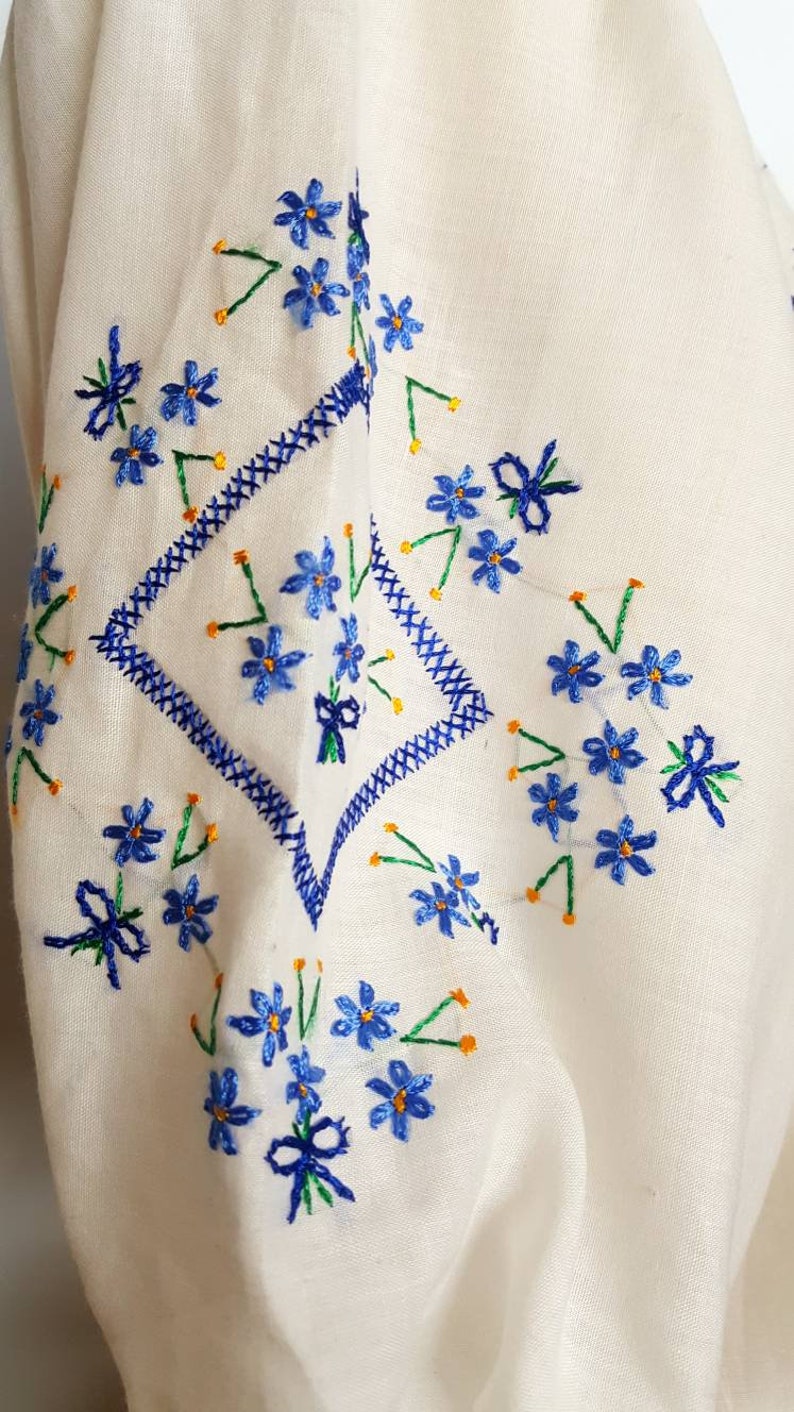 30s Cotton White Blouse Whit Hand Embroided Folk Floral - Etsy UK