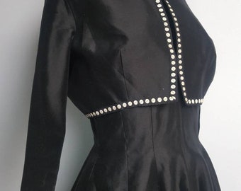 Vintage 50s dress whit bolero black retro dress hollywood style dress hand sewn made whit love metal zip on back fullskirt dress short boler