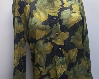 Blusa de venta vintage hecha en 60s por leabl FMC congezioni , retro blusa cosido material de la mes butique cosido boho romántico hojas patern retro original