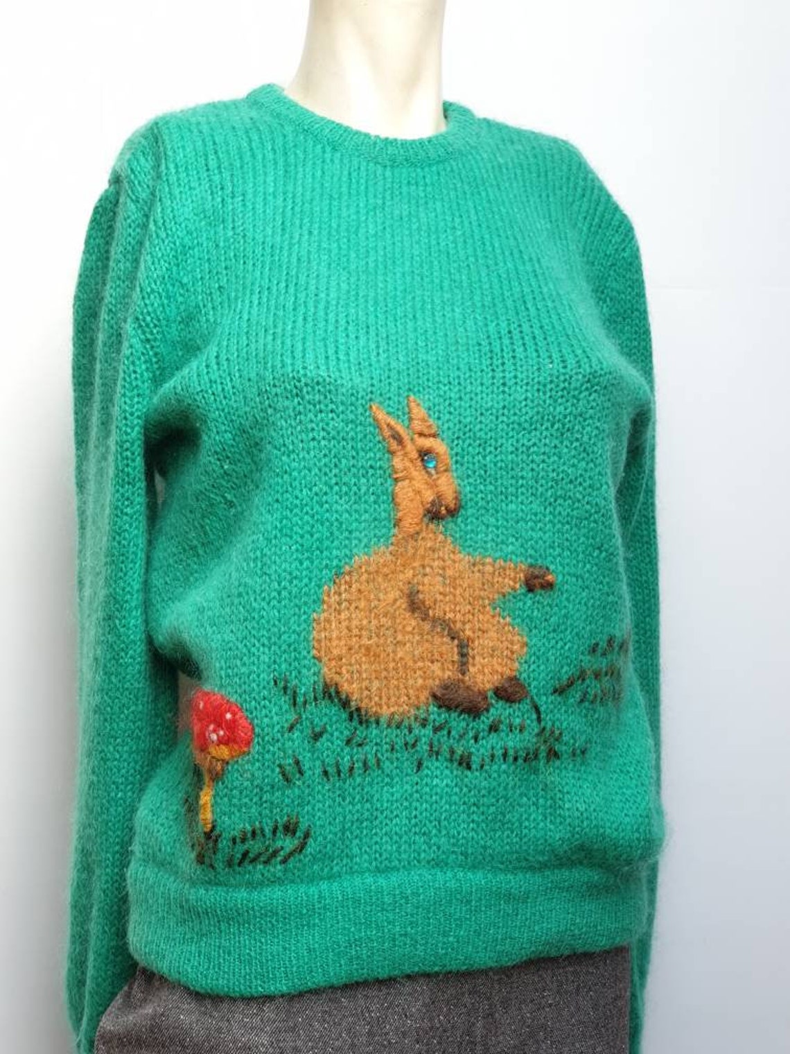 40s Vintage Pullover Hand Knited Angora Wool Sweather Green - Etsy