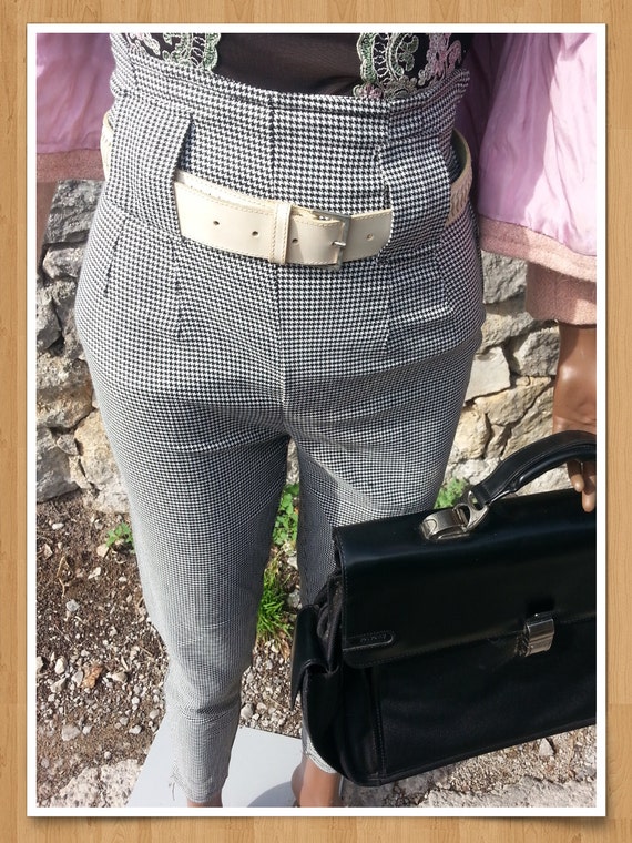 MIRELLA MORI pantaloni hig vita sexy pantaloni cigaret peppita | Etsy Italia