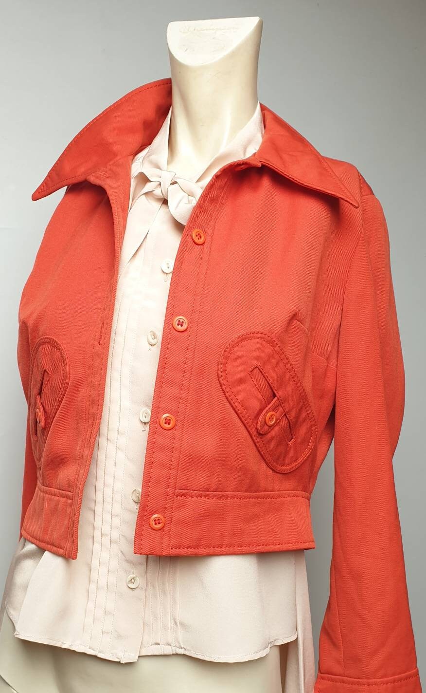 Short 70s Jacket Red Seventies Jacket Retro Style Short Red Jacket Made in Italy by EvratTergal Funy Front Pockets 70s Jacket Unique 70s