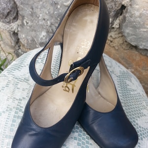 BELLINI for GAETA-Trieste Blue leather pumps antique shoes  dark blue leather shoes