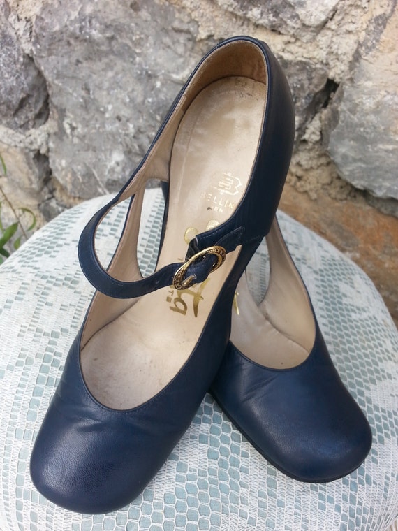 BELLINI for GAETA-Trieste Blue leather pumps antiq