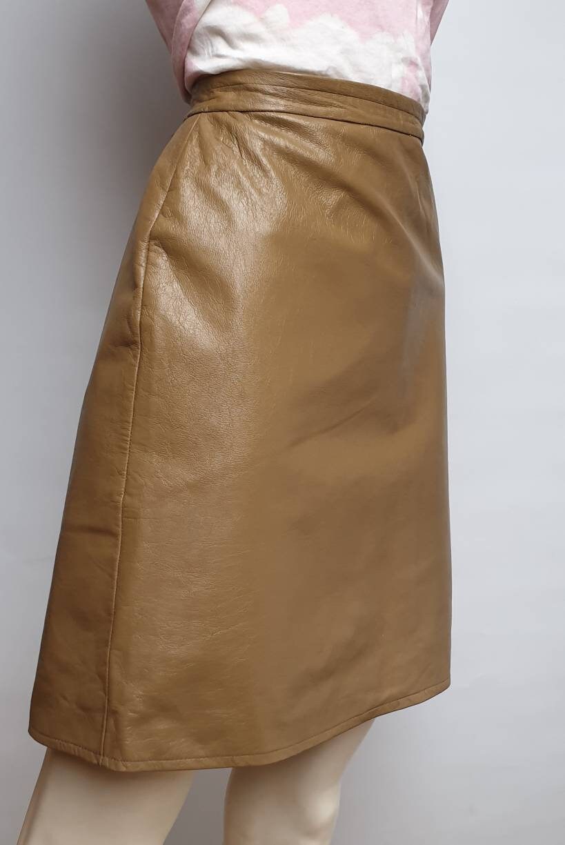 Khaki Leather Skirt Etsy
