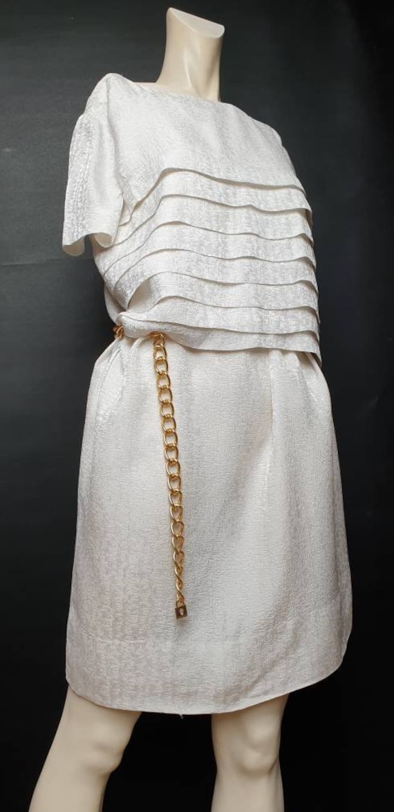 Silk vintage dress whit big horizontal pleates fr… - image 2