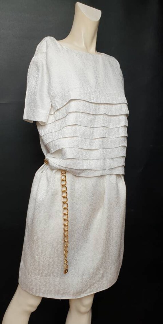 Silk vintage dress whit big horizontal pleates fr… - image 3