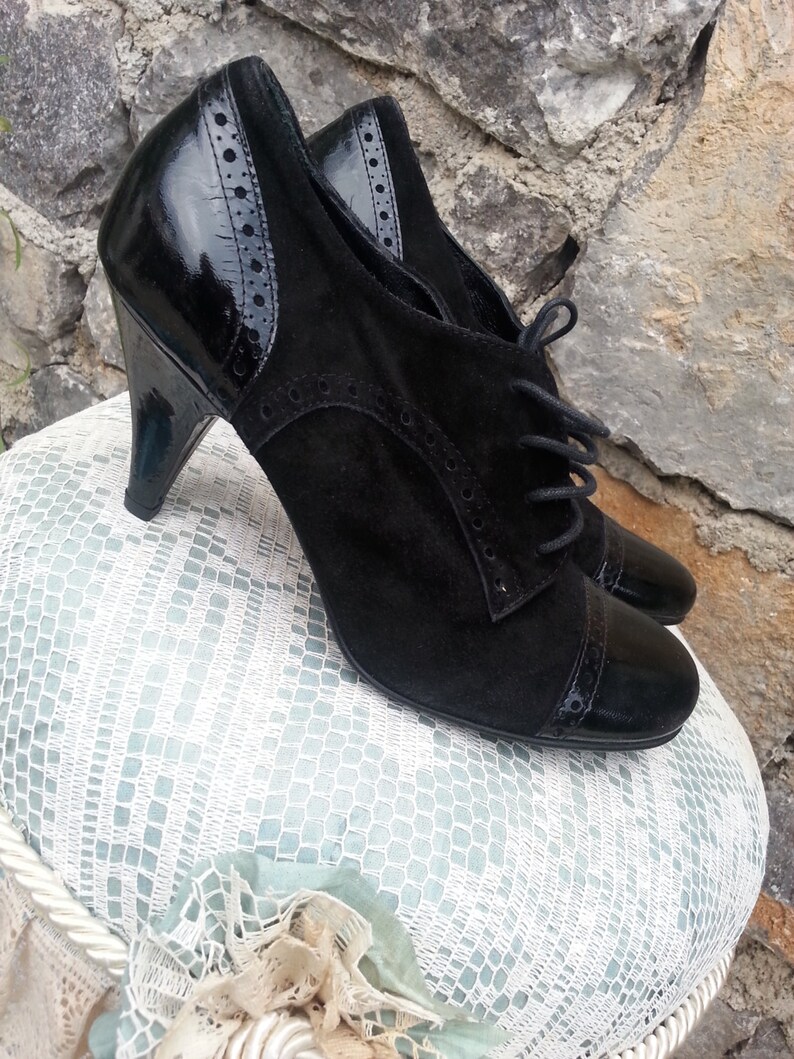 Whit Laqué En Style Chaussures Suède Des Combo Cuir Condition Neuf Vintage Années Oxford 90Noir Femmes Rétro Bata xoerCdWB
