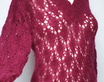 Vintage 90s designe lace knited pullover made in italy by Max&Co tricot  beautiful burgundy red color  90s pullover  elegant light mohair