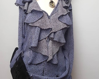 Blusa vintage estilo boho de Nara Camice hecha en italy semy transparent blue pattern material verano top boho chic blusa stuning rayon