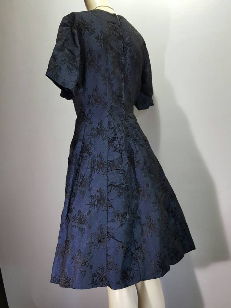 Silk 50. Jacquard Coctail Dress Beautiful Iridescent Blue Base Black ...