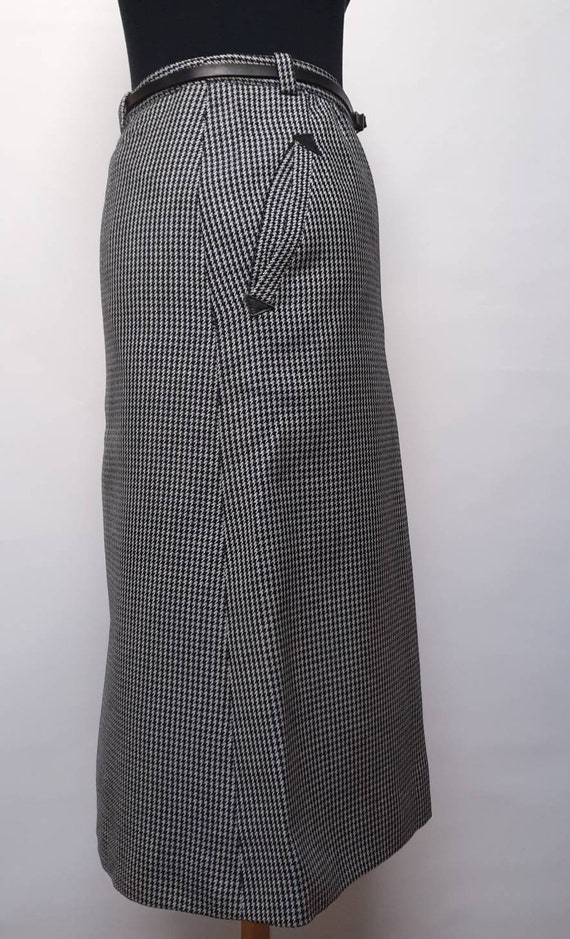 70s vintage skirt haundstooth black &white wool s… - image 3