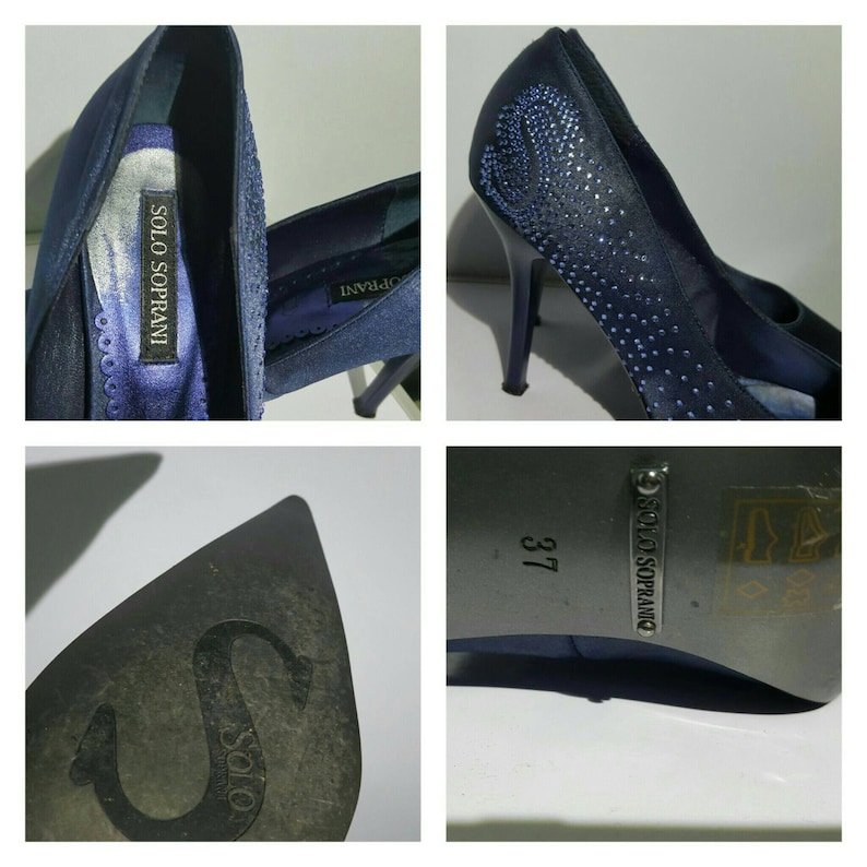 Solo Soprani ellegant blue pumps whit svarovski cyistals decoration italyan artiganal made perfect condision high hell clasic fasion