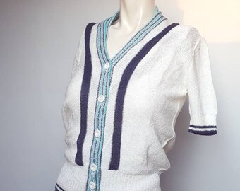 Vintage cardigan whit top unique 70s sporty  fashion vtg item made by Lux sport made in italy hipster retro top two pices set fit size S -M