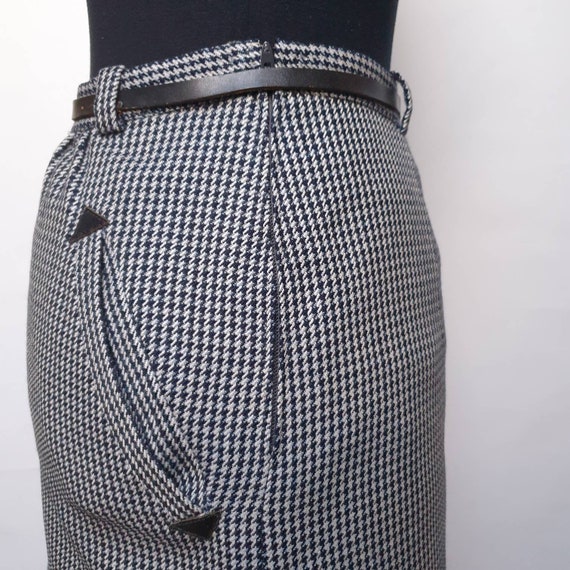 70s vintage skirt haundstooth black &white wool s… - image 1