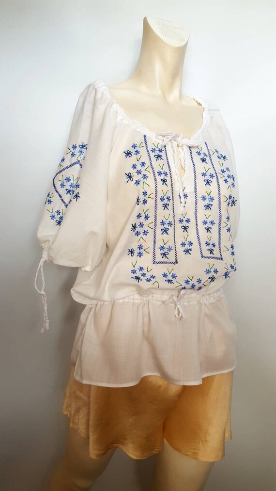 30s cotton white blouse whit hand embroided folk … - image 8