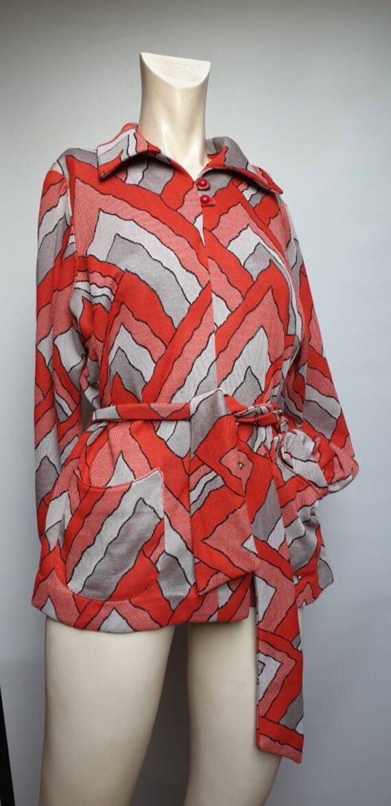 Vintage 30s abtract pattern longer sweather whit belt unique vintage top mod style hand made vintage pice havy jersey vintage sweather retro View 2
