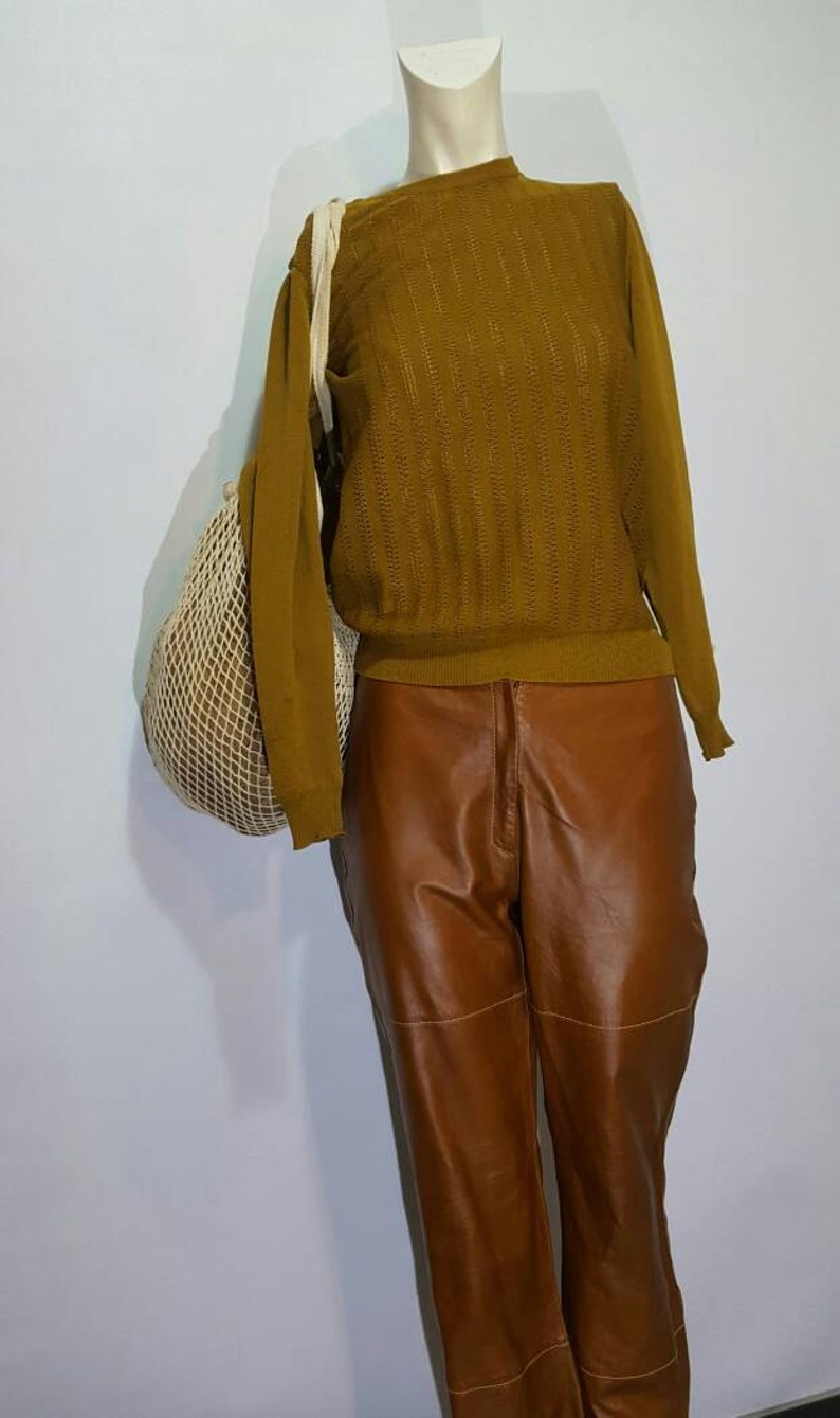 F Gallotti leather long pants italian manufacture real artigianal work vintage medium high waist back pocket beautiful contrast stiches