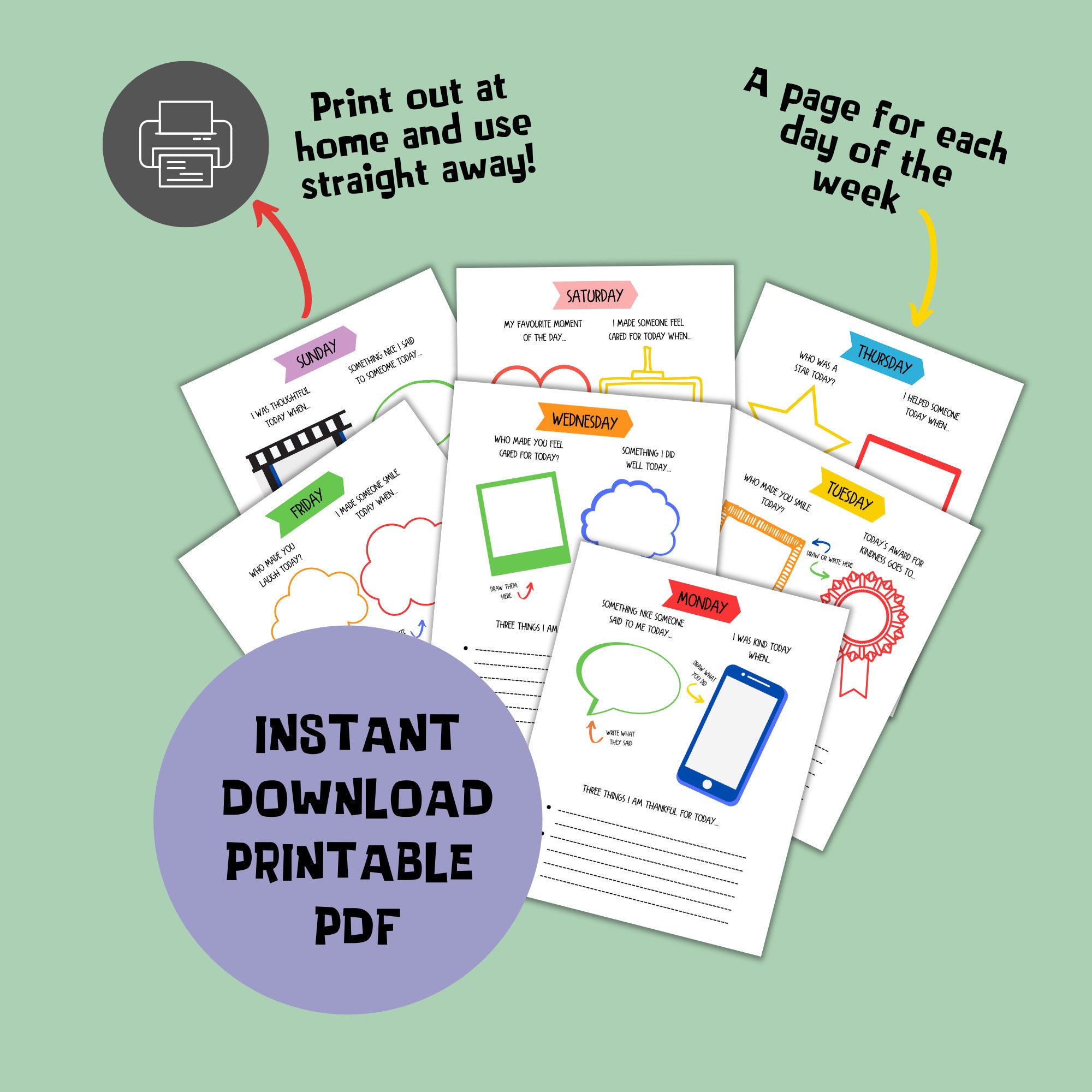 Kids' Gratitude Journal Printable | Colourful Daily Journal Pages ...