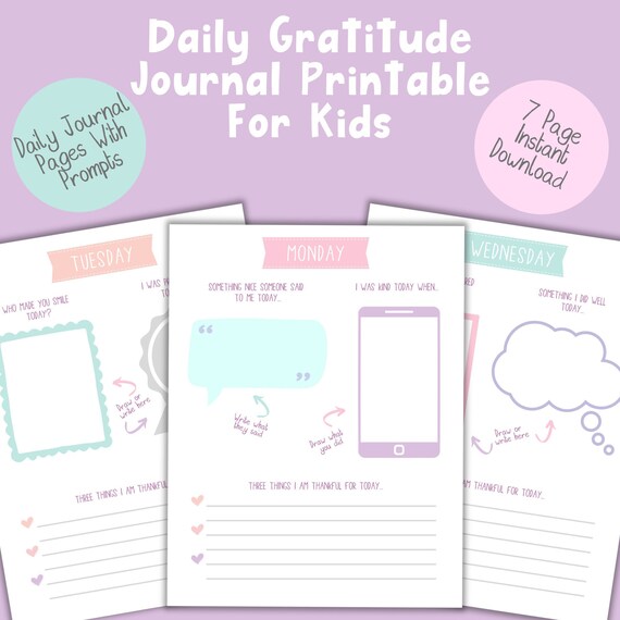 Daily Gratitude Journal For Kids | Pastel Coloured Mindfulness Printable | Gratitude Journal Download | Get Yours Today!