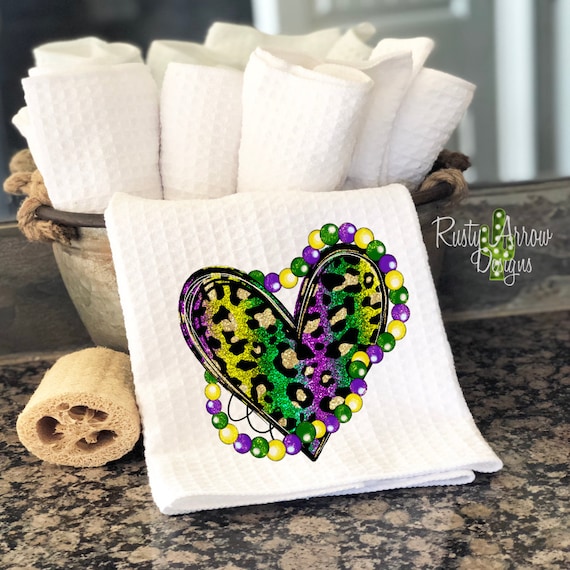 Mardi Gras Heart Dish Towels Cute Kitchen Towels Kitchen 