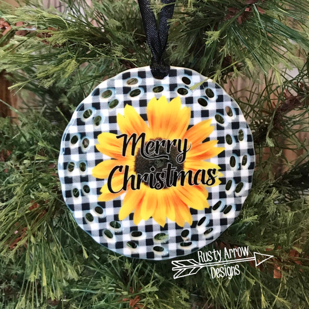 Black and White Buffalo Plaid Sunflower Christmas Porcelain Etsy