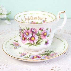 Vintage Royal Albert cup and saucer, Flower of the Month September "Michaelmas Daisy", ladysize