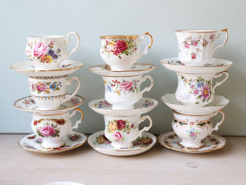Set of 12 Mismatched Tea Cups and Saucers Original Vintage Etsy