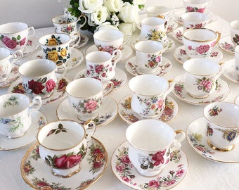 3/4/5/6 gorgeous mismatched tea cups with mismatched saucers, tea party set, please read description!