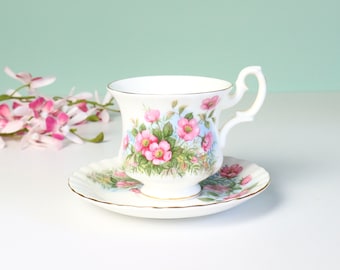 Vintage engelsk Royal Albert kopp och fat, blommig kopp, damstorlek