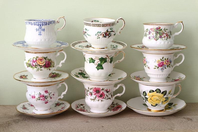 Set of 12 Mismatched Tea Cups and Saucers Original Vintage Etsy