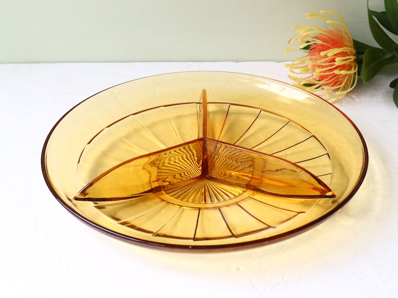 Vintage Yellow Glass Candy Dish. Depression Glass Amber. Etsy