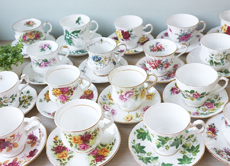 Mismatched Tea Cups and Saucers Set of 6 Vintage Cups With Etsy