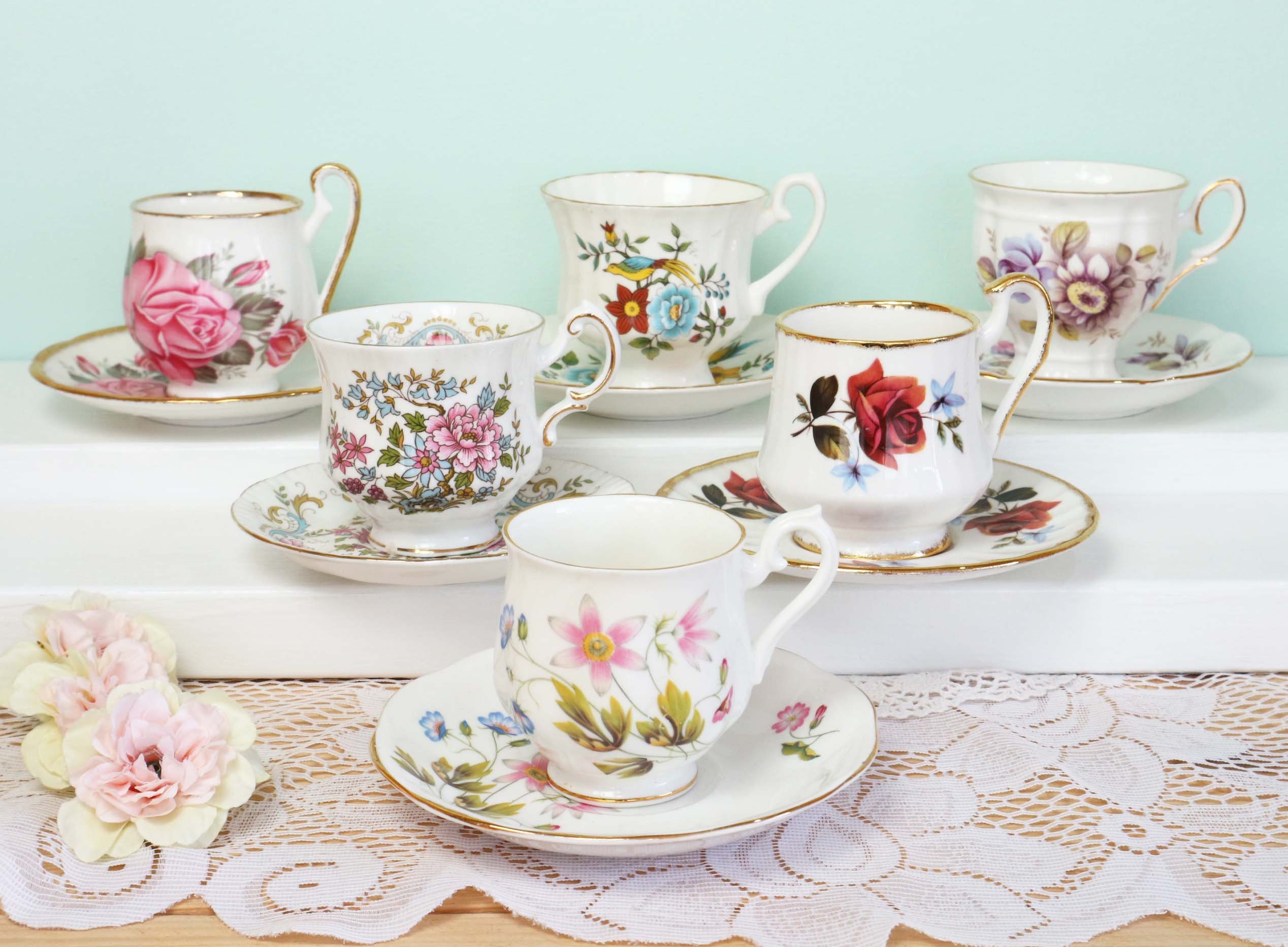 10 Demitasse Tea Cups and Saucers small Tea Cups, Teacups and Saucers Sets  Bulk, Demitasse Cups and Saucers 