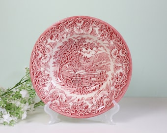 Vintage red transferware deep / soup plate. English plate.
