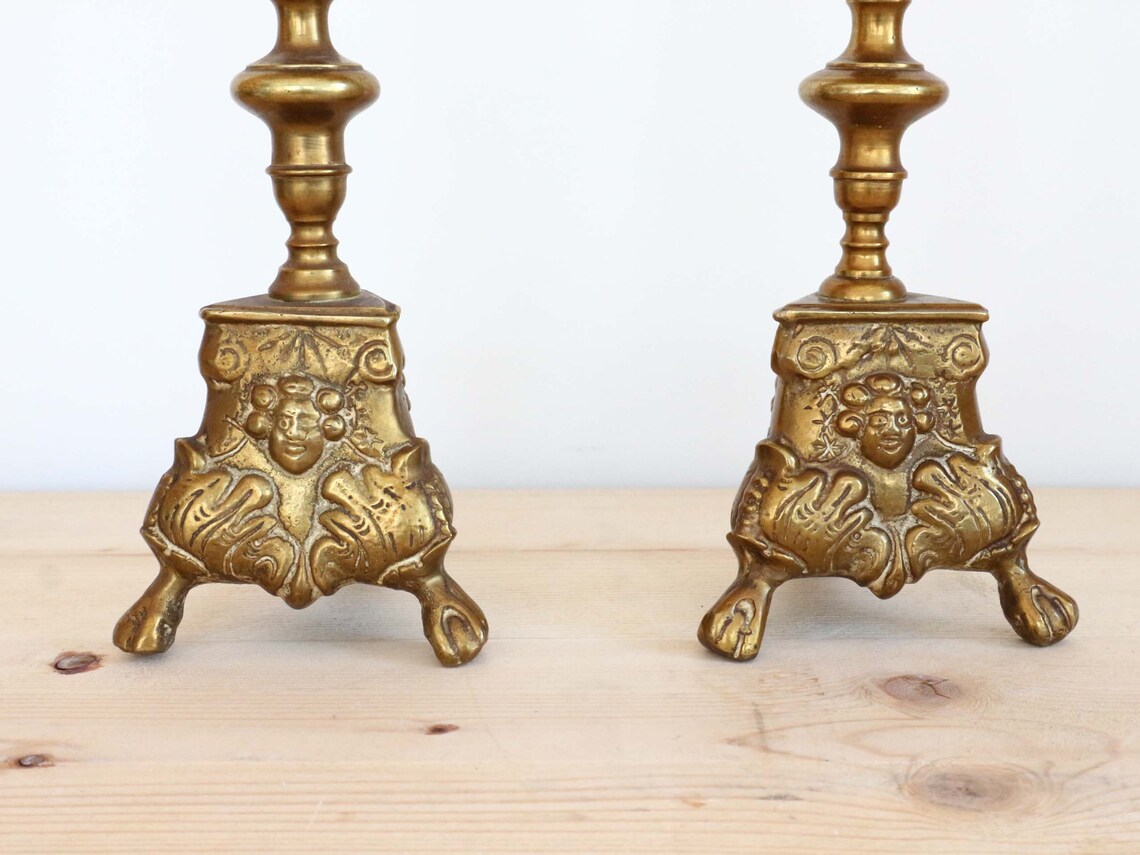 Antique French Candle Holders a Pair Bronze Church Altar Etsy