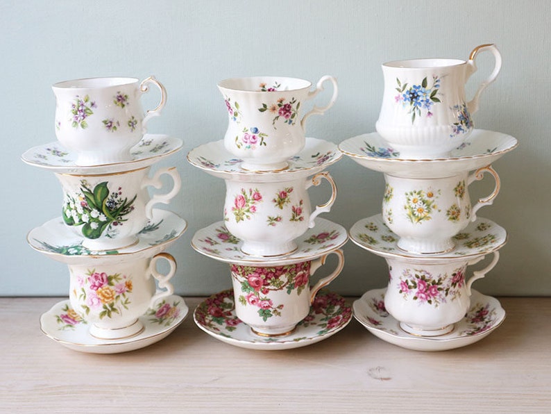 Mismatched Tea Cups and Saucers Set of 6 Vintage Cups With Etsy