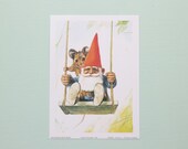 Vintage Art Print 80s. 13x18 Cm. David the Gnome on a Swing